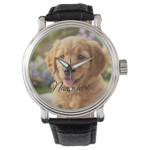 Dog cat pet name photo template simple minimal watch
