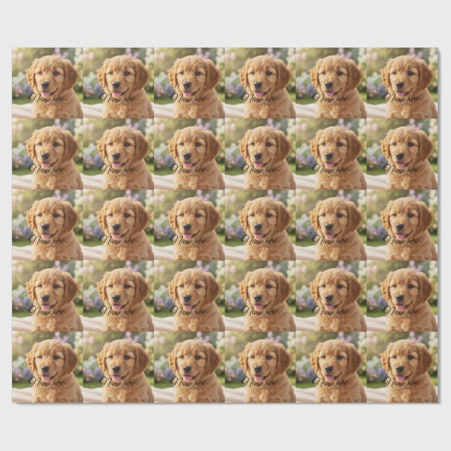 Dog cat pet name photo template simple minimal  wrapping paper (Flat)