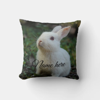 Dog cat pet name photo template simple rabbit throw pillow
