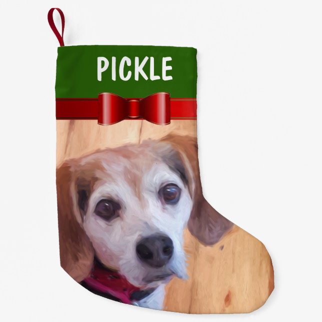 Dog Cat Pet Red Bow Customizable Christmas Small Christmas Stocking (Front)