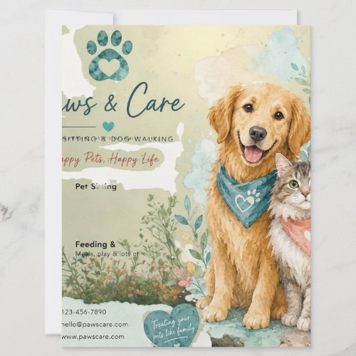 Dog & Cat Pet Sitter Dog Walker Letterhead Card