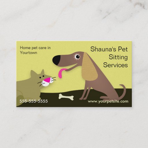 Customizable Dog &amp; Cat Pet Sitting Services Business Card Template