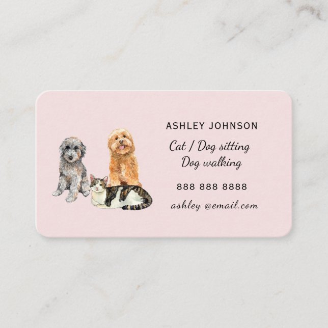 Dog & Cat pet sitting watercolor  Business Card (Front)