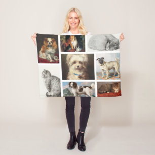 Dog Cat Pets 8 Photo Portrait Collage Keepsake Fleece Blanket