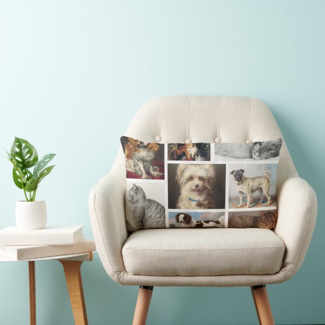 Dog Cat Pets 8 Photo Portrait Collage Keepsake Lumbar Pillow (Chair)