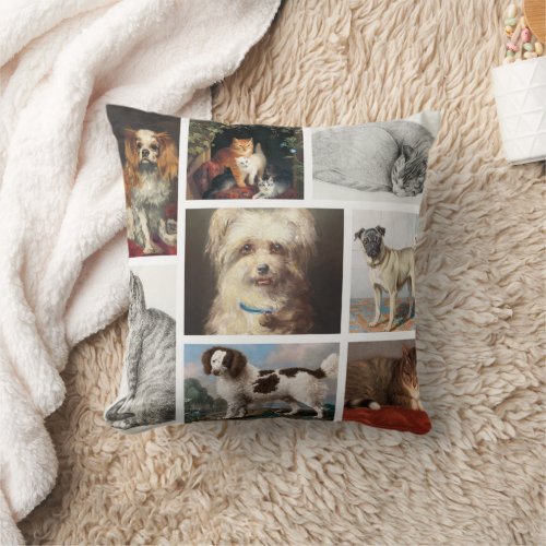 Dog Cat Pets 8 Photo Portrait Collage Keepsake Throw Pillow