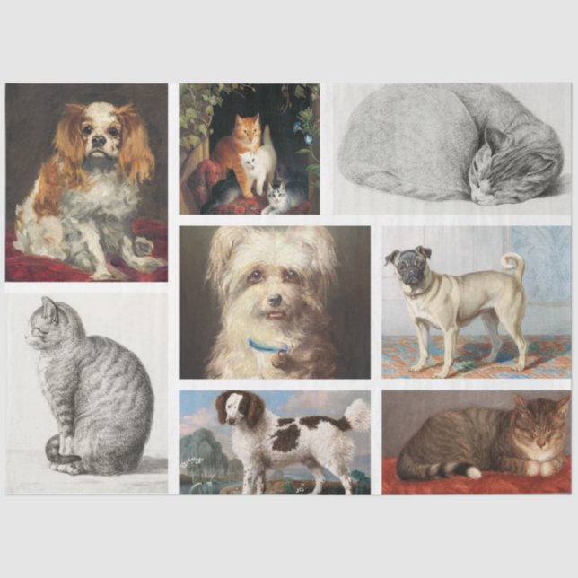 Dog Cat Pets 8 Photo Portrait Collage Keepsake Tissue Paper (Front)