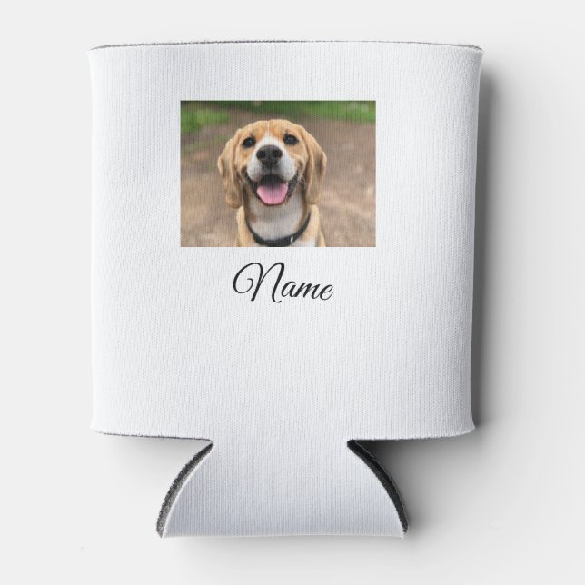 Dog cat photo add pet name cu custom personalized  can cooler (Front)