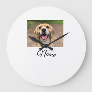 Dog cat photo add pet name cu custom personalized  large clock