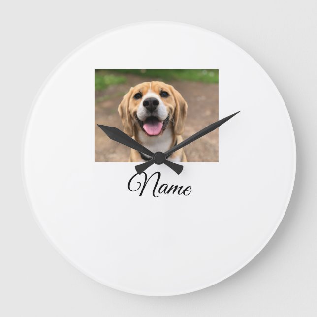 Dog cat photo add pet name cu custom personalized  large clock (Front)