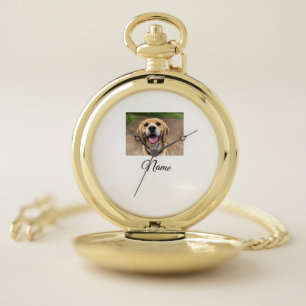 Dog cat photo add pet name cu custom personalized pocket watch