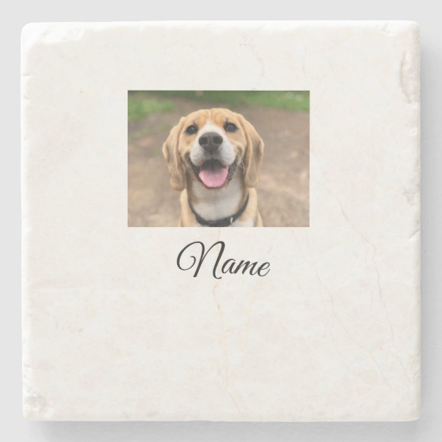 Dog cat photo add pet name cu custom personalized  stone coaster (Front)