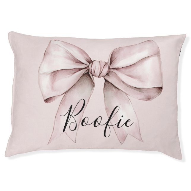 Dog Cat Pink Bow  & Blush Bow Personalized Pet Bed (Front)