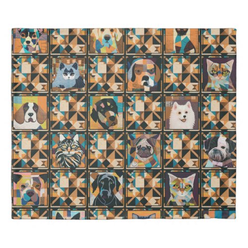 Dog Cat Puppy Kitten Patchwork Quilt by kedoki  Duvet Cover