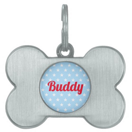 Dog Cat Puppy Kitty Name Cool Blue White Stars Red Pet ID Tag