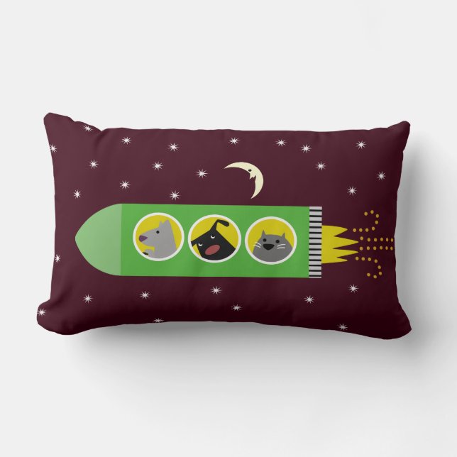 Dog & Cat Rocket Ship Lumbar Pillow (Front)