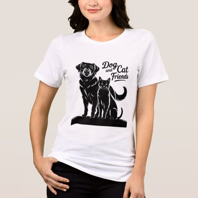 dog, cat, silhouette, friends, T-Shirt Tri-Blend Shirt (Front)