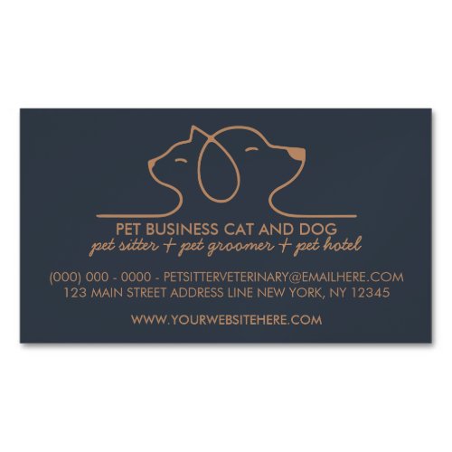 Dog Cat Simple Line Logo Veterinary Pet Business Card Magnet