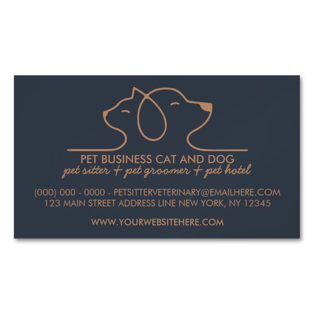 Dog Cat Simple Line Logo Veterinary Pet Business Card Magnet