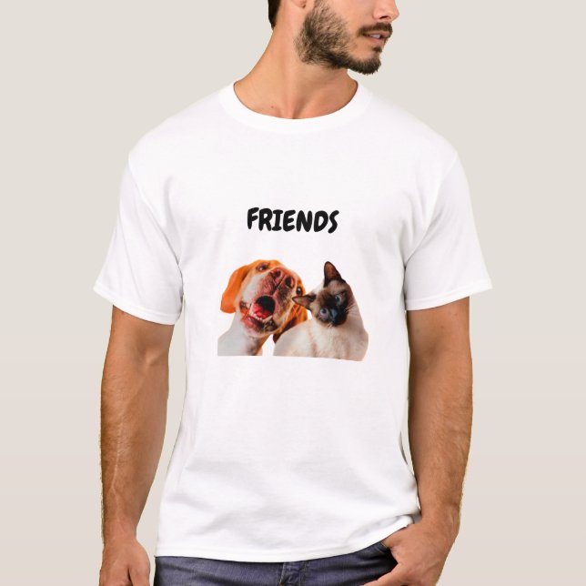 "Dog & Cat: Unlikely Friends!" T-Shirt (Front)