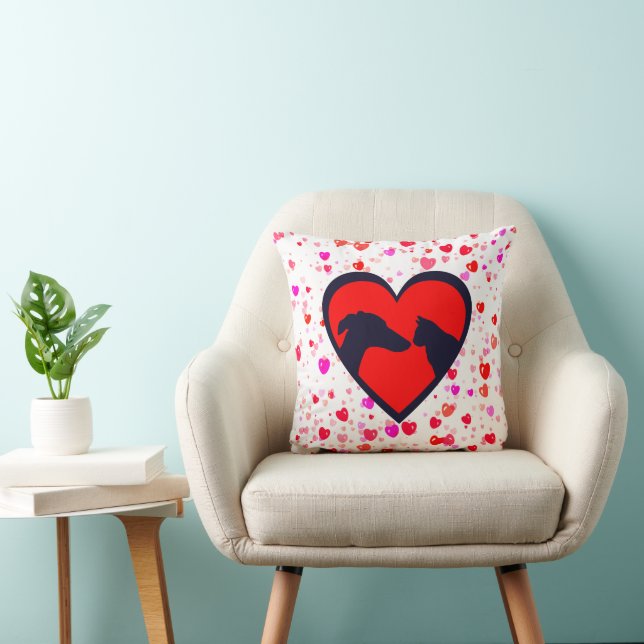 Dog & Cat Valentine  Throw Pillow (Chair)