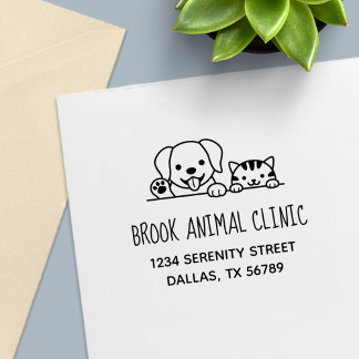 Dog Cat Veterinarian Animal Clinic Address Self-inking Stamp