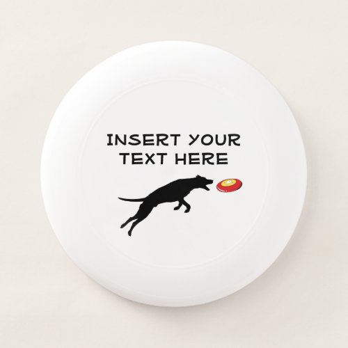 Dog catching Frisbee Add your text dogs name