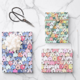 Dog & Cats faces Colorful Funny Cartoonish Wrapping Paper Sheets