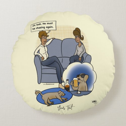 Dog Chasing Dream Round Throw Pillow