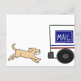 Dog chasing mail truck postcard