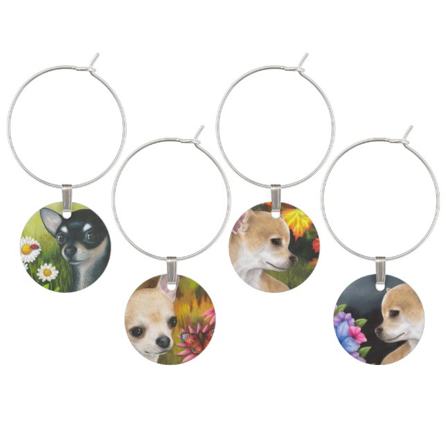 Dog Chihuahua set of Wine Charms (Staggered)