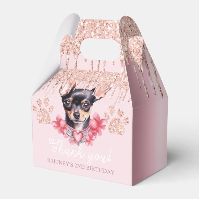 Dog Chihuahua with Glitter Birthday  Favor Boxes (Front Side)