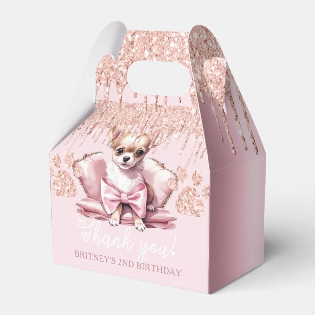 Dog Chihuahua with Glitter Birthday  Favor Boxes (Front Side)