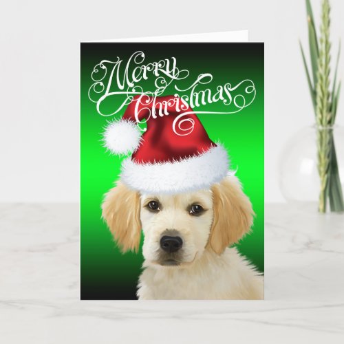 DOG Christmas  Adorable Golden Santa Puppy Holiday Card