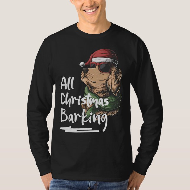 Dog Christmas Barking Golden Retriever T-Shirt (Front)