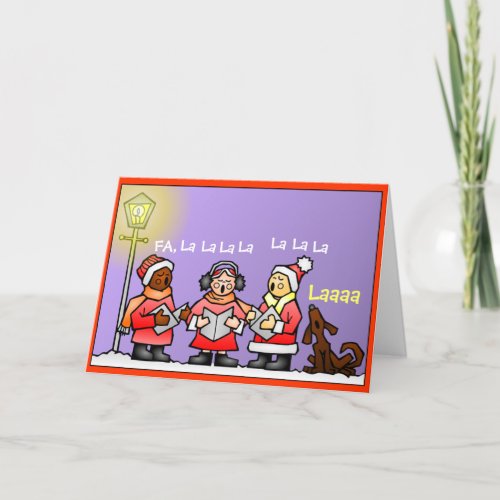 Dog Christmas Carolers Music Singing FA LA LA Holiday Card