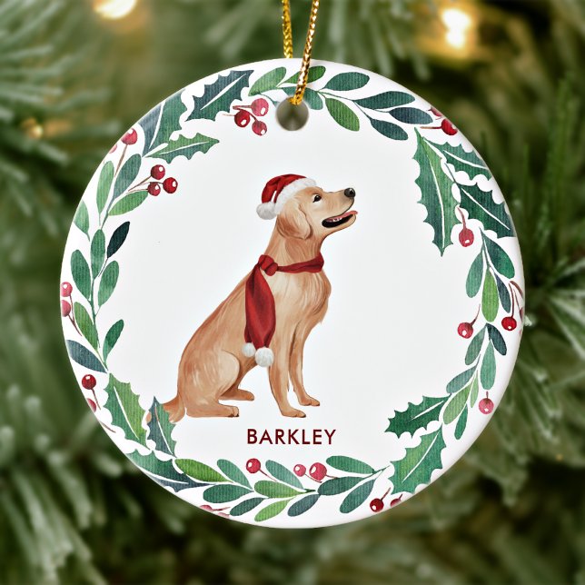 Dog Christmas Custom Pet Holiday Golden Retriever Ceramic Ornament (Creator Uploaded)