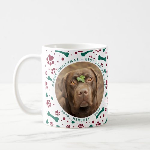 Dog Christmas Custom Pet Photo Festive Paw Prints Coffee Mug