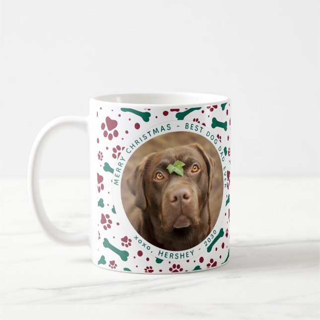 Dog Christmas Custom Pet Photo Festive Paw Prints Coffee Mug (Left)