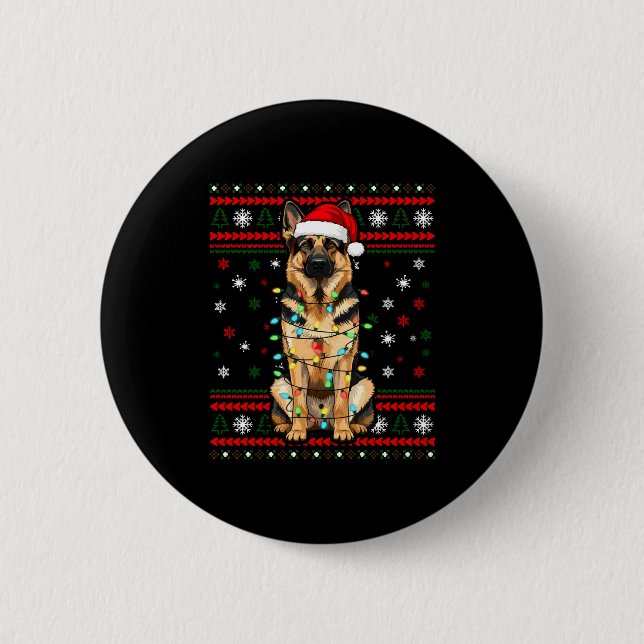 Dog Christmas, German Shepherd Christmas Lights Ug Button (Front)