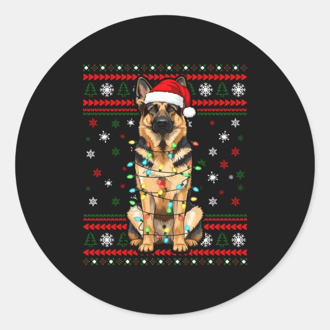 Dog Christmas, German Shepherd Christmas Lights Ug Classic Round Sticker (Front)