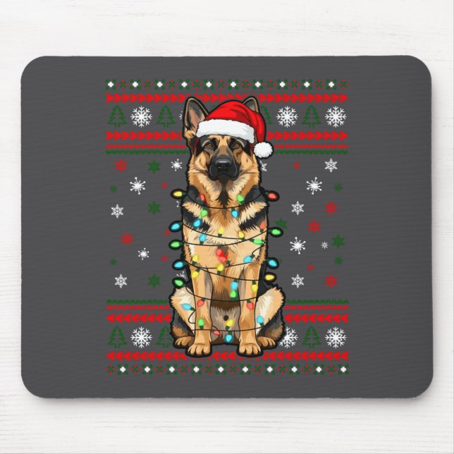 Dog Christmas, German Shepherd Christmas Lights Ug Mouse Pad (Front)