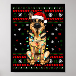 Dog Christmas, German Shepherd Christmas Lights Ug Poster
