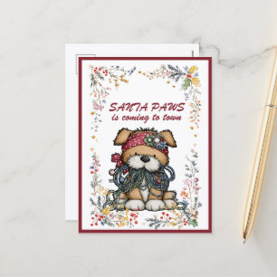 Dog Christmas Lights SANTA PAWS is Coming to Town Holiday Postcard