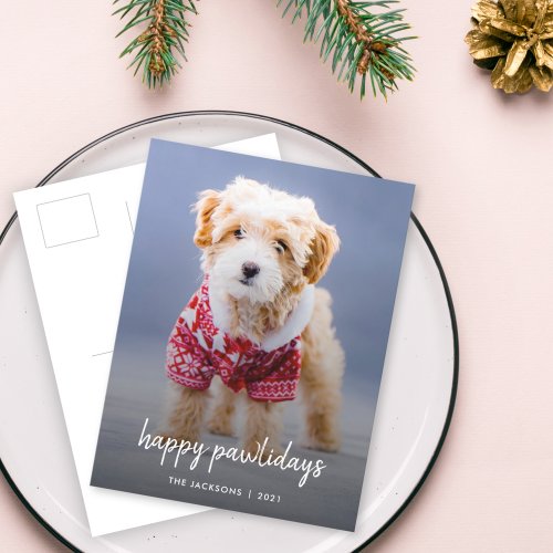 Dog Christmas  Modern Cute Puppy Happy Pawlidays Holiday Postcard