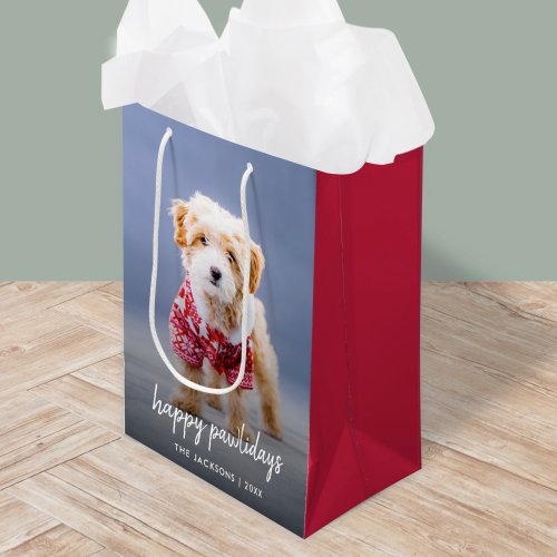 Dog Christmas  Modern Cute Puppy Happy Pawlidays Medium Gift Bag