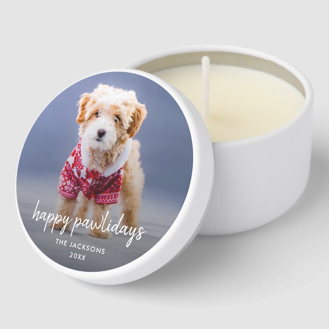 Dog Christmas | Modern Cute Puppy Happy Pawlidays Mini Candle Favors (Corner)