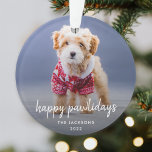 Dog Christmas | Modern Cute Puppy Happy Pawlidays Ornament<br><div class="desc">Simple, stylish custom photo Happy Pawlidays holiday ornament with modern minimalist handwritten script typography and a simple black gradient. The photo of your beloved pet and text can easily be personalized for a design as unique as your special furbaby! The image shown is for illustration purposes only to be replaced...</div>