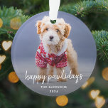 Dog Christmas | Modern Cute Puppy Happy Pawlidays Ornament<br><div class="desc">Simple, stylish custom photo Happy Pawlidays holiday ornament with modern minimalist handwritten script typography and a simple black gradient. The photo of your beloved pet and text can easily be personalized for a design as unique as your special furbaby! The image shown is for illustration purposes only to be replaced...</div>