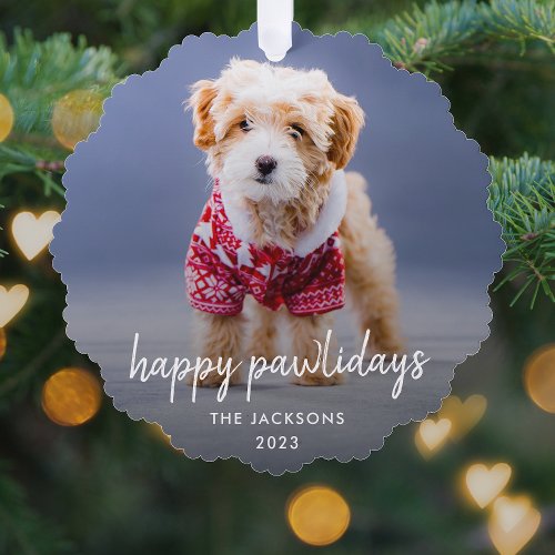 Dog Christmas  Modern Cute Puppy Happy Pawlidays Ornament Card